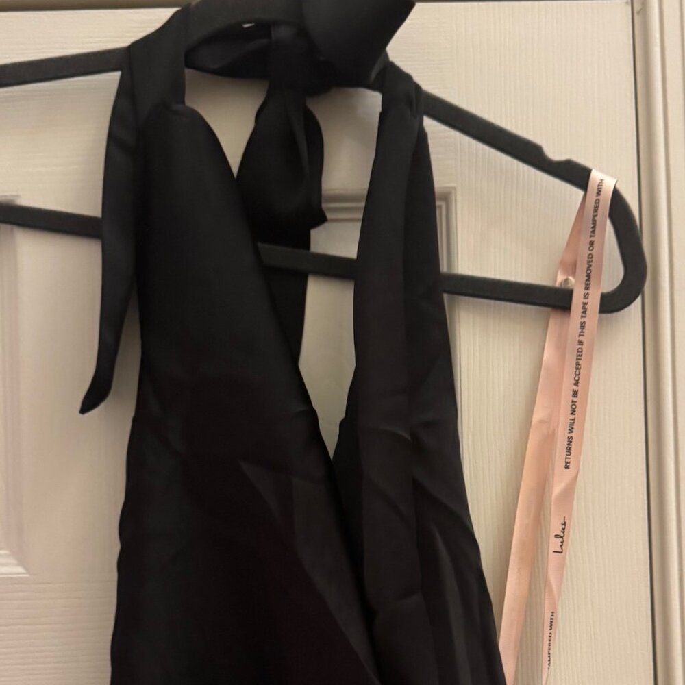 Lulus Carmelo Black Satin Halter Neck Backless Maxi Dress - Size S - Picture 3 of 3